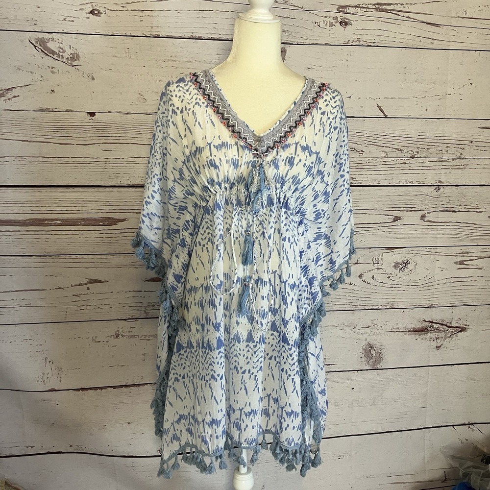 Debbie Katz South Beach Cover Up Womens Size‎ Small Cotton Beaded V Neck